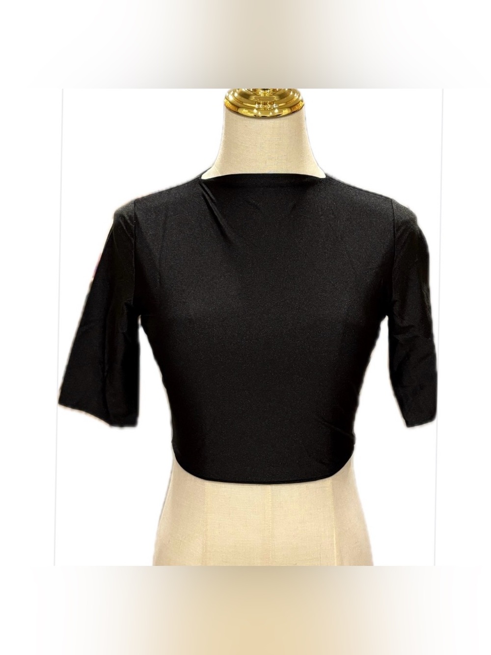 Naked Wardrobe NWT Sleek Black Maximum Stretch Sheen Finish Lined Cropped Top M